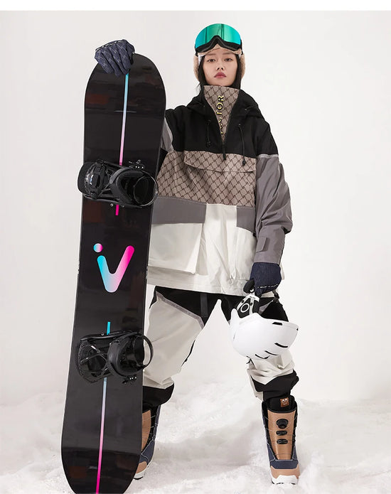 Tuta da sci unisex con cappuccio e dettagli riflettenti – giacca imbottita, impermeabile e termica per sport invernali