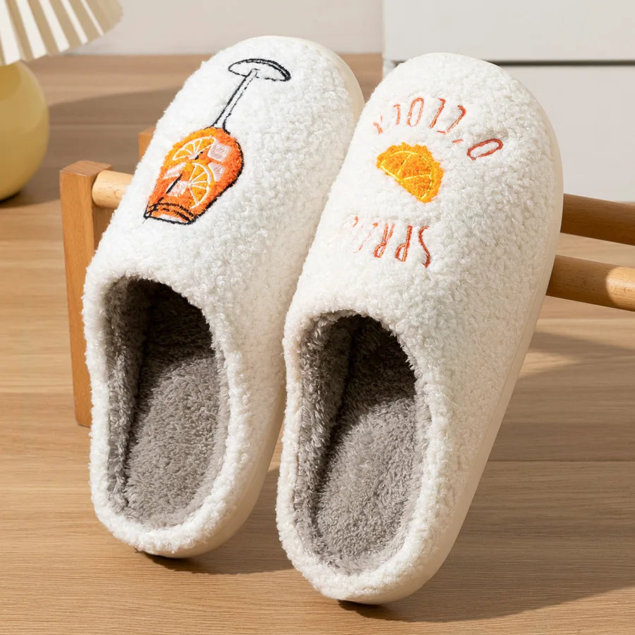 Pantofole da donna Inverno Simpatiche – morbide, con motivo “è l'ora dello spritz”, solette in cotone e suola antiscivolo