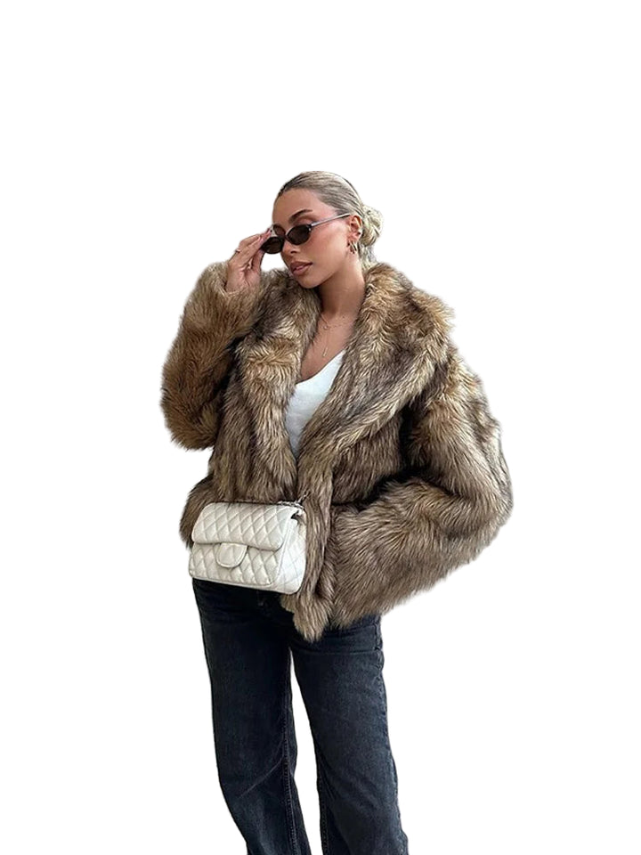 Cappotto in pelliccia sintetica con colletto a revers per donna – Giacca lunga a maniche lunghe, stile casual elegante per l'inverno 2025