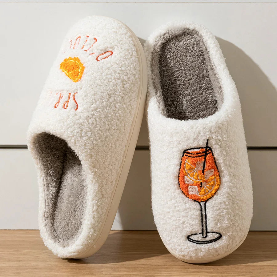 Pantofole da donna Inverno Simpatiche – morbide, con motivo “è l'ora dello spritz”, solette in cotone e suola antiscivolo
