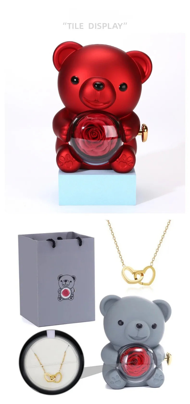 Orsetto con Rosa Eterna e Collana – Regalo Romantico San Valentino