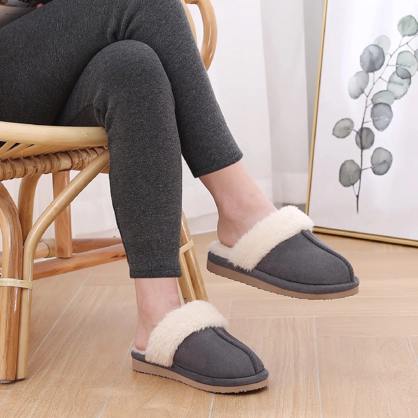 Ciabatte donna in pelliccia eco e suede – antiscivolo, indoor/outdoor, moda casa 2025