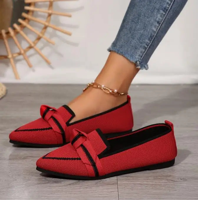 Ballerine Donna – Scarpe Slip-On Traspiranti in Maglia a Punta con Nodo Decorativo