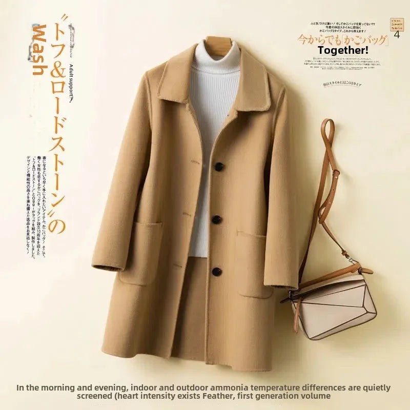 Cappotto in lana donna – Overcoat doppio lato, taglio medio, stile elegante per autunno e inverno