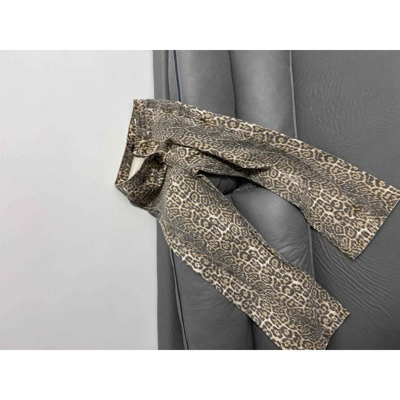 Jeans baggy vita alta leopardato donna – pantaloni oversize Y2K da strada con tasche casual