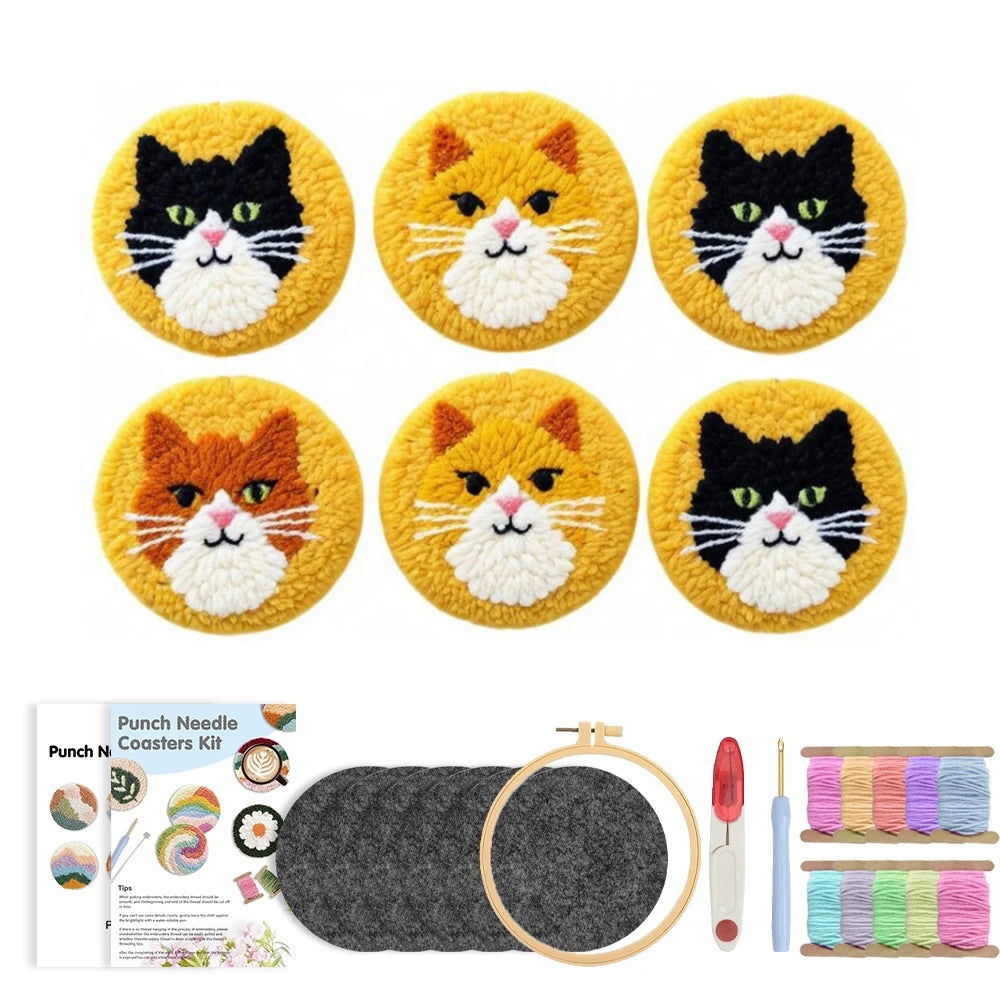 Kit Punch Needle Sottobicchieri Gatti – Set DIY Creativo per Principianti