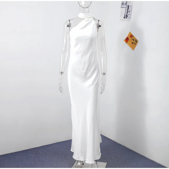 Abito da sera in raso con fiocco per donna – abito elegante schiena scoperta