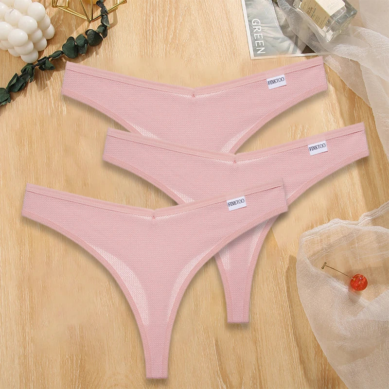 Set 3 pezzi perizomi donna G-string in cotone waffle a vita bassa – underwear sexy comfort quotidiano