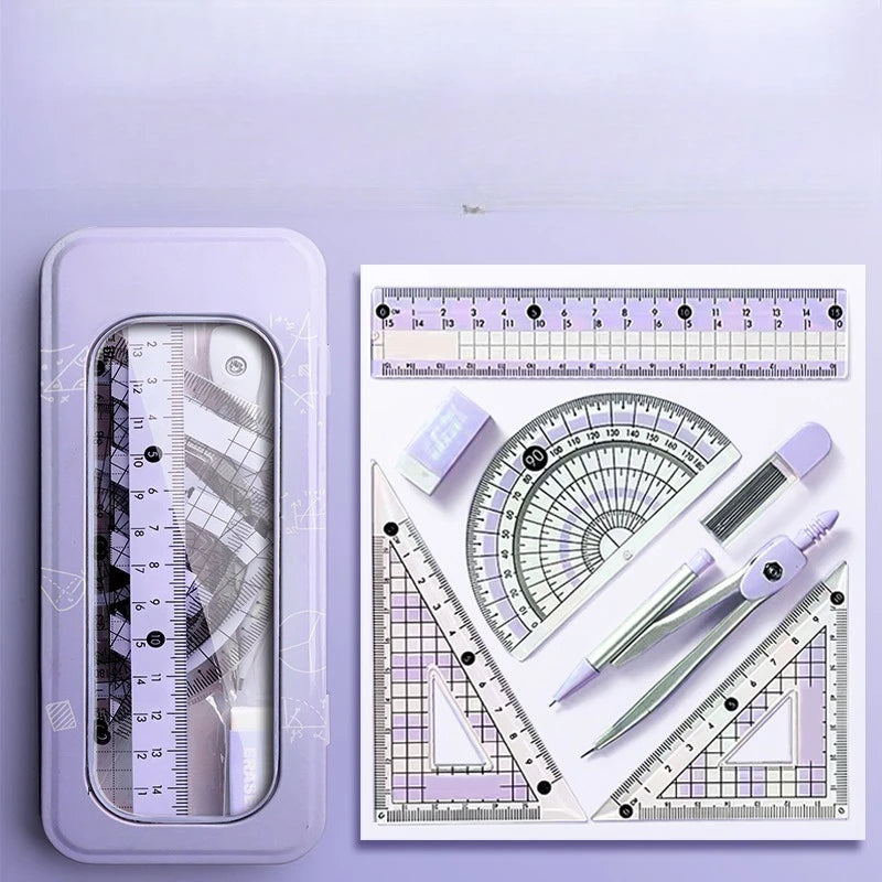 Ruler 8-piece Set Student-specific Compass Measuring Angle Ruler Triangle Ruler Ruler Full Set of Ruler Stationery Gift Package