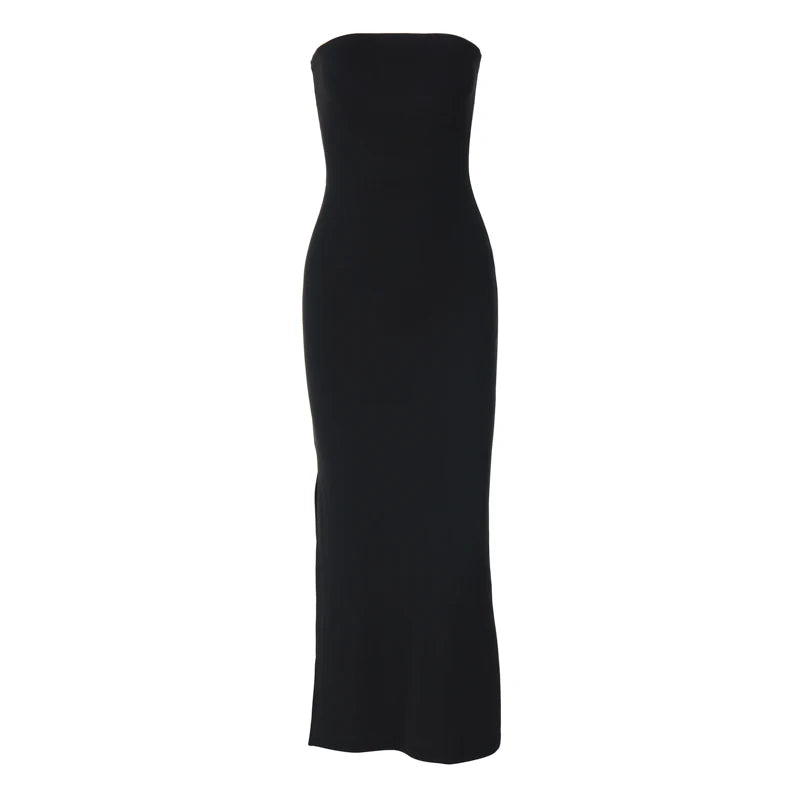 Abito Nero Elegante HugCitar – Maxi Dress Strapless Bodycon per Cerimonie, Party e Serate