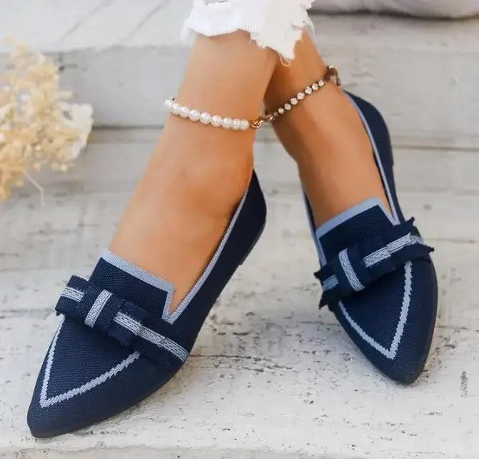 Ballerine Donna – Scarpe Slip-On Traspiranti in Maglia a Punta con Nodo Decorativo