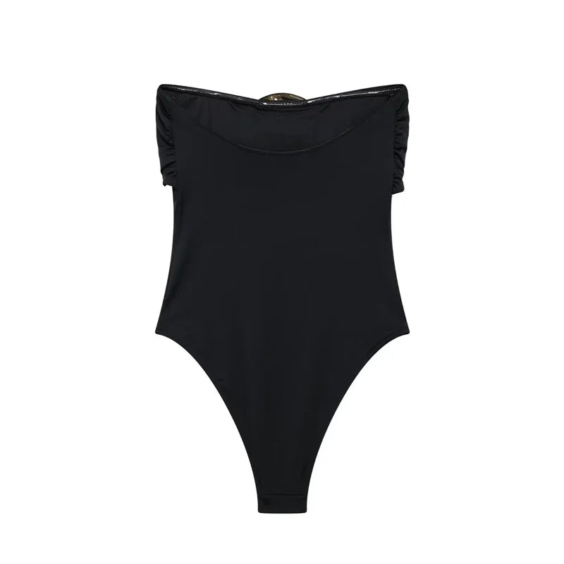 Body suit nero off-shoulder donna 2025 – modello aderente sexy a spalle scoperte, lingerie e outfit femme fatale