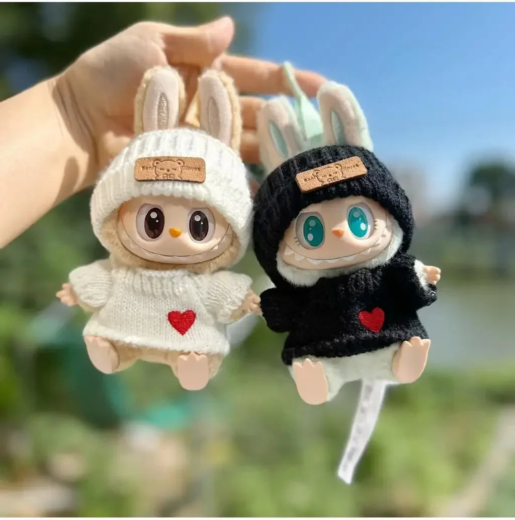 Set di abbigliamento per bambola Labubu da 17 cm – Cappello orso e maglione con cuore