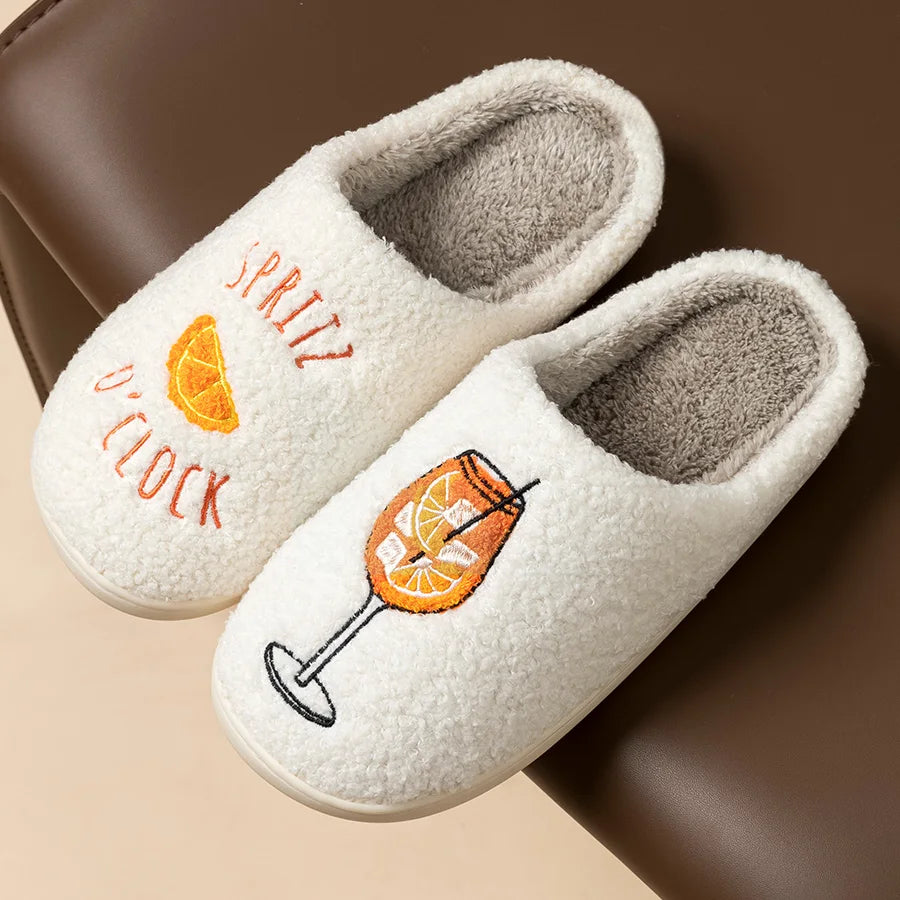 Pantofole da donna Inverno Simpatiche – morbide, con motivo “è l'ora dello spritz”, solette in cotone e suola antiscivolo