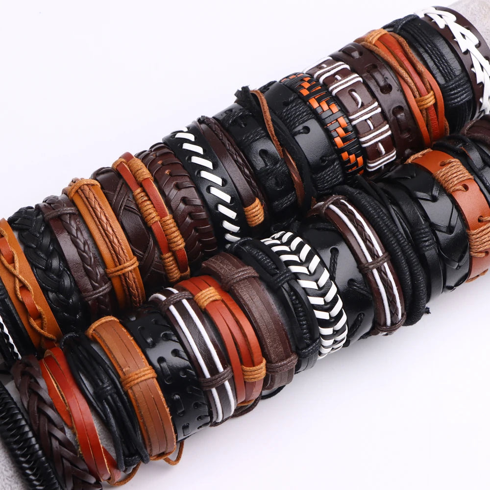 10-100 Braccialetti in Pelle Intrecciata Regolabili – Bracciali Uomo / Donna All’Ingrosso Retro Style