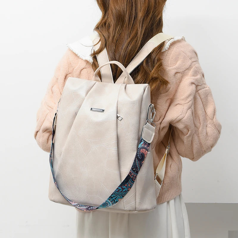 Zaino donna in pelle sintetica PU grande capacità – backpack anti-furto retrò per scuola, viaggio e uso quotidiano