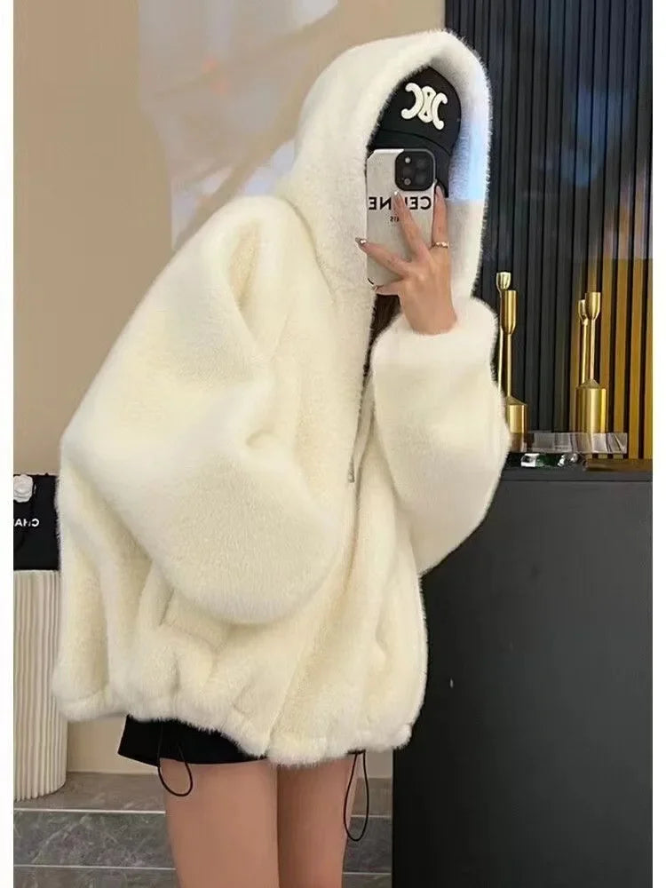 Felpa con cappuccio foderata in pile donna – Giacca casual oversize per l'autunno e l'inverno