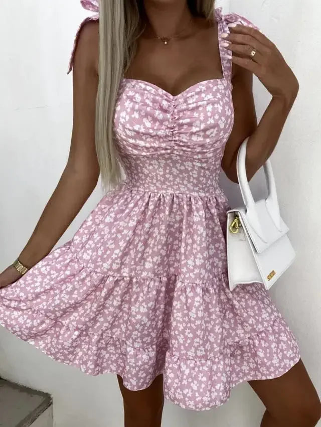 Abito mini estivo 2025 con stampa, scollo halter, spalline regolabili – Vestito donna fresco e unico