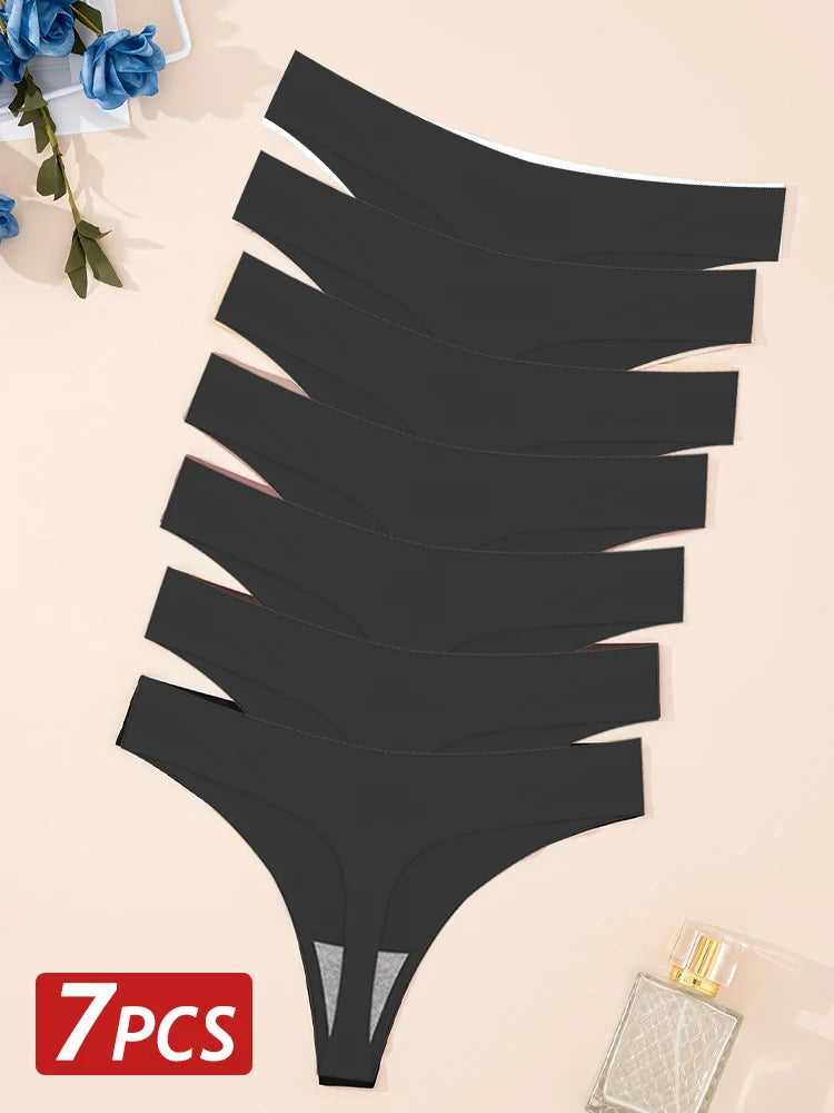Set 7 pezzi perizomi donna seamless in ice-silk – vita bassa, T-back ultra sottile, mutandine low-waist comfort e invisibili