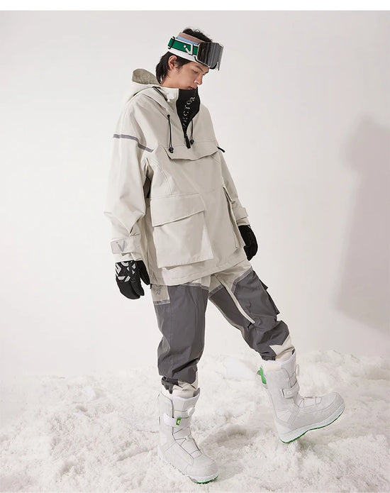 Tuta da sci unisex con cappuccio e dettagli riflettenti – giacca imbottita, impermeabile e termica per sport invernali
