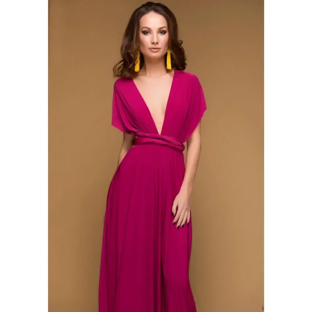 Abito Lungo Multiway Donna con Scollo a V – Vestito Trasformabile Elegante