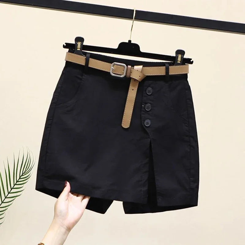 Gonna Pantaloncino Donna Vita Alta – Shorts A-Line con Bottoni