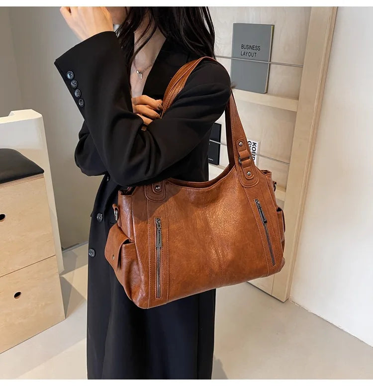 Soft Interior Compartment Shoulder Bags 2025 High Quality Contrasting Colors Bags for Women Fashion Zipper Pu Women's Handbags