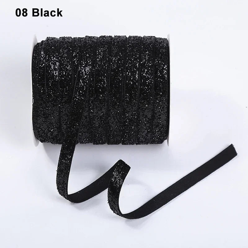 Nastro velluto glitter 10 mm – 50 metri multicolore per decorazioni, fai-da-te, confezioni regalo e artigianato