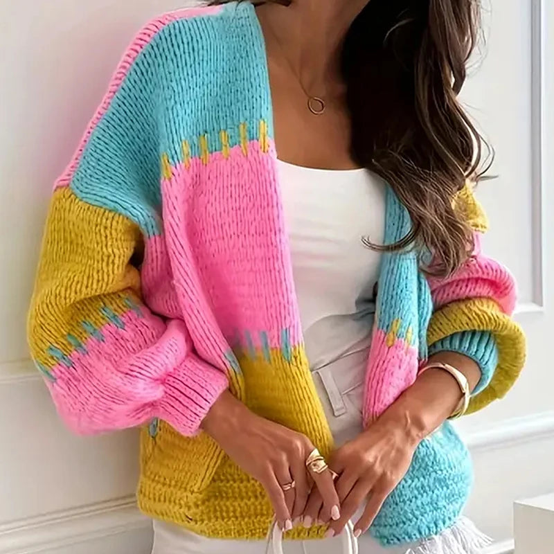 Cardigan donna autunno con scollo a V – Maglione / cardigan lungo in maglia leggera, stile loose eleganti