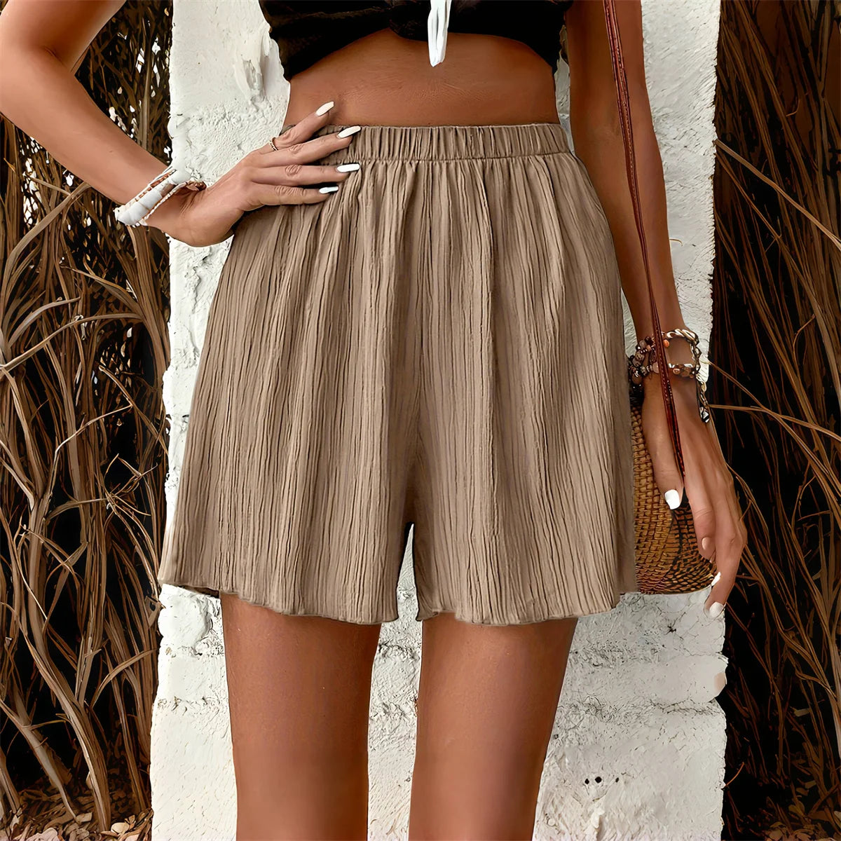 Shorts donna vita alta 2025 – denim leggero, gamba wide fit casual e femminile