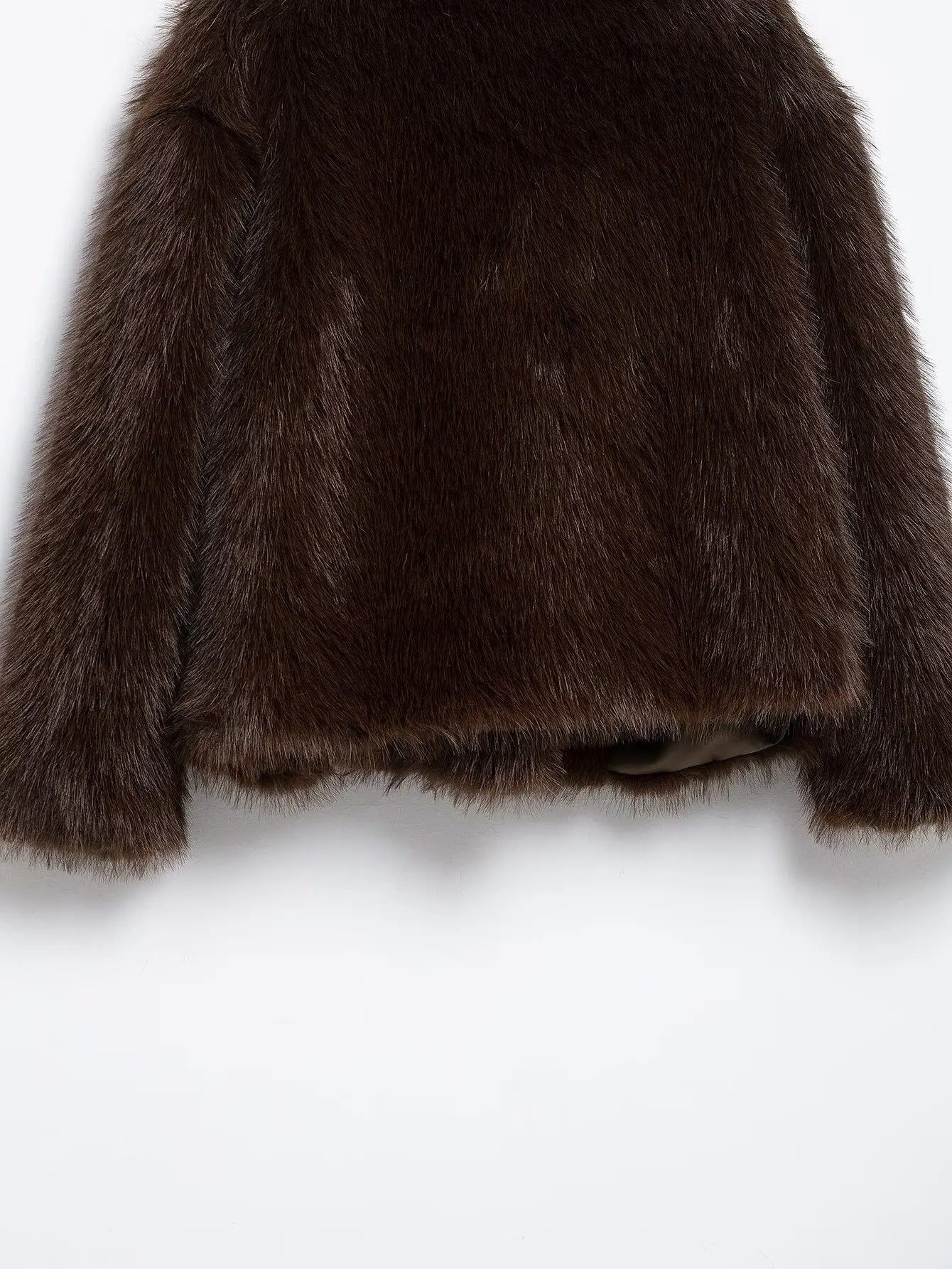 Giacca in pelliccia sintetica marrone con scollo a V per donna – Giacca lunga a maniche lunghe, stile casual elegante per l'autunno/inverno