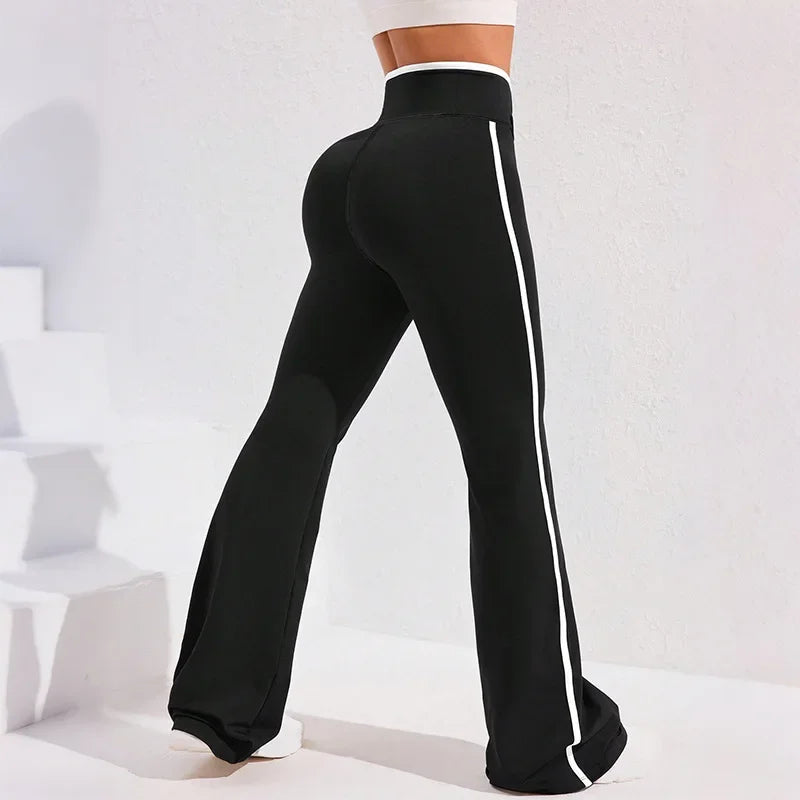 Pantaloni high waist yoga donna 2025 – Wide-leg / bell bottom a righe che valorizzano i fianchi, leggings sportivi comodi