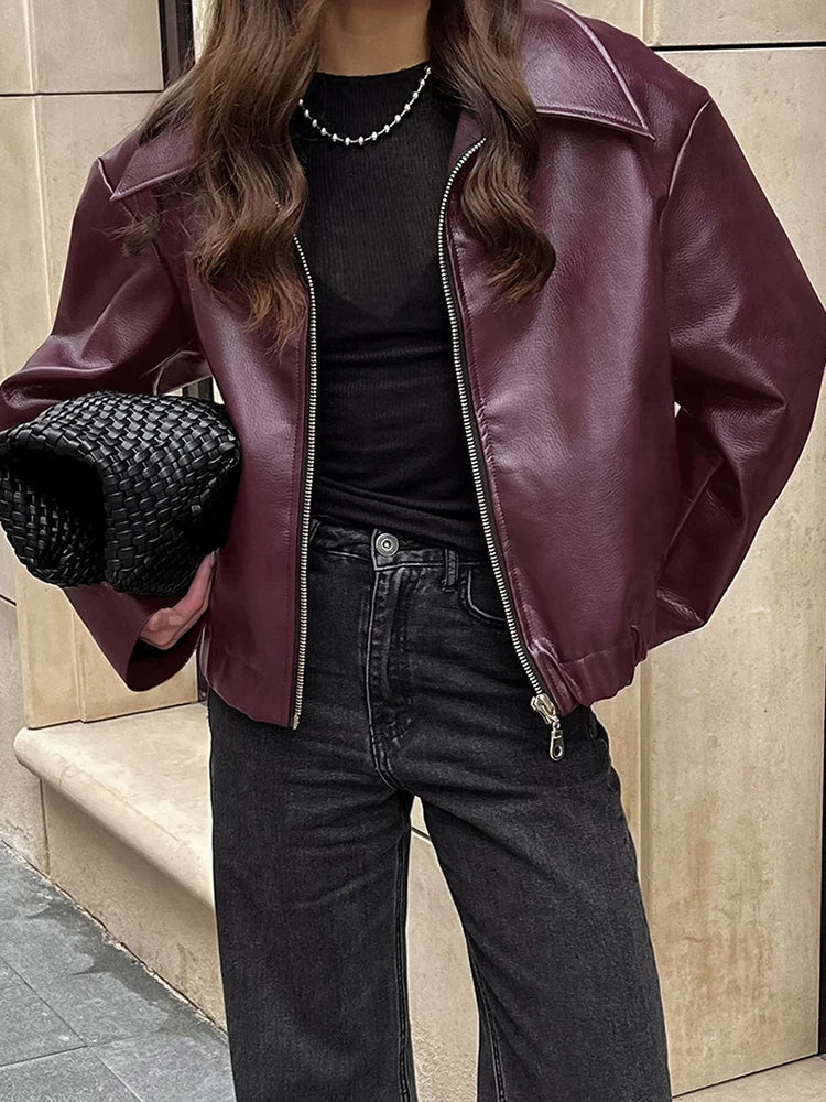 Giacca Similpelle Donna Oversize con Zip - immagine 3