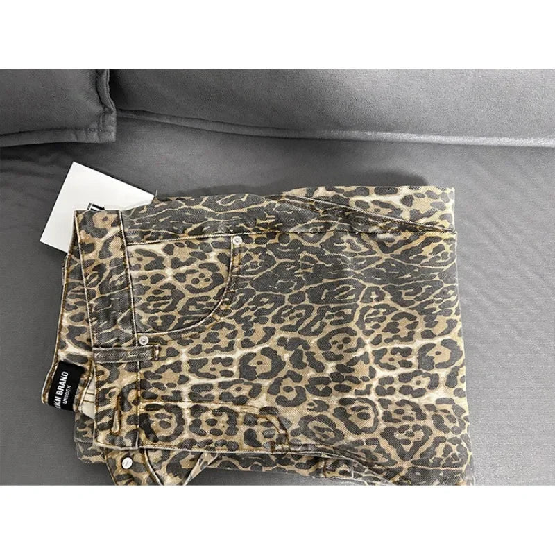 Jeans baggy vita alta leopardato donna – pantaloni oversize Y2K da strada con tasche casual 2025