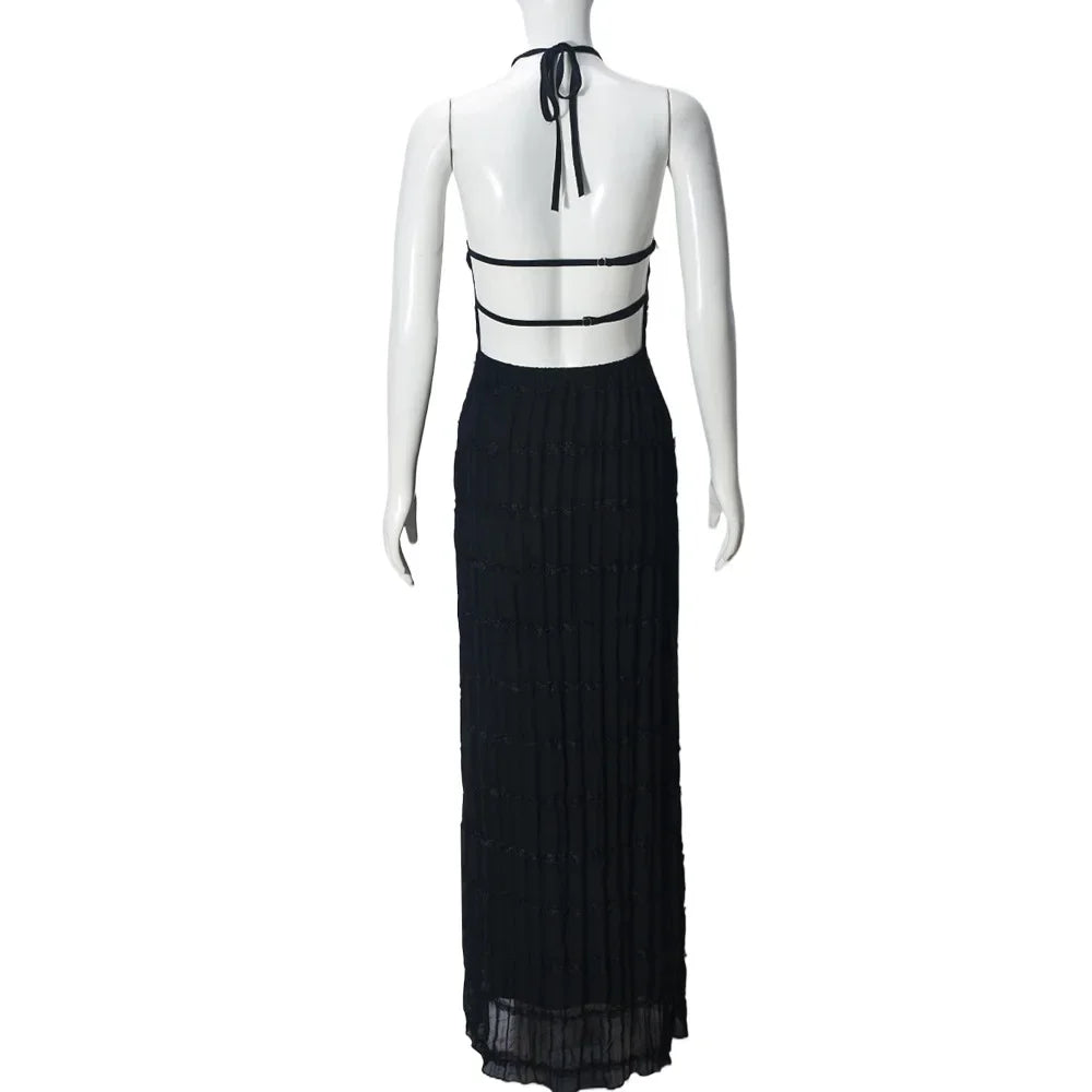Abito Lungo Donna con Schiena Scoperta e Pieghe – Vestito Elegante Lotus Leaf 2026