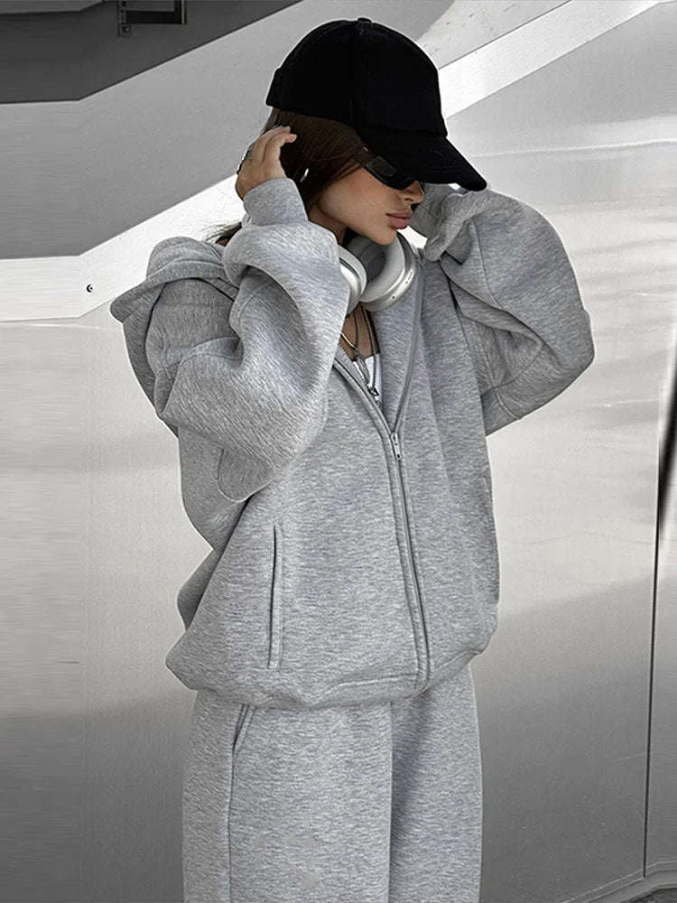 Set donna 2025 – tuta sportiva casual con felpa con cappuccio + pantaloni elasticizzati, outfit fitness & athleisure