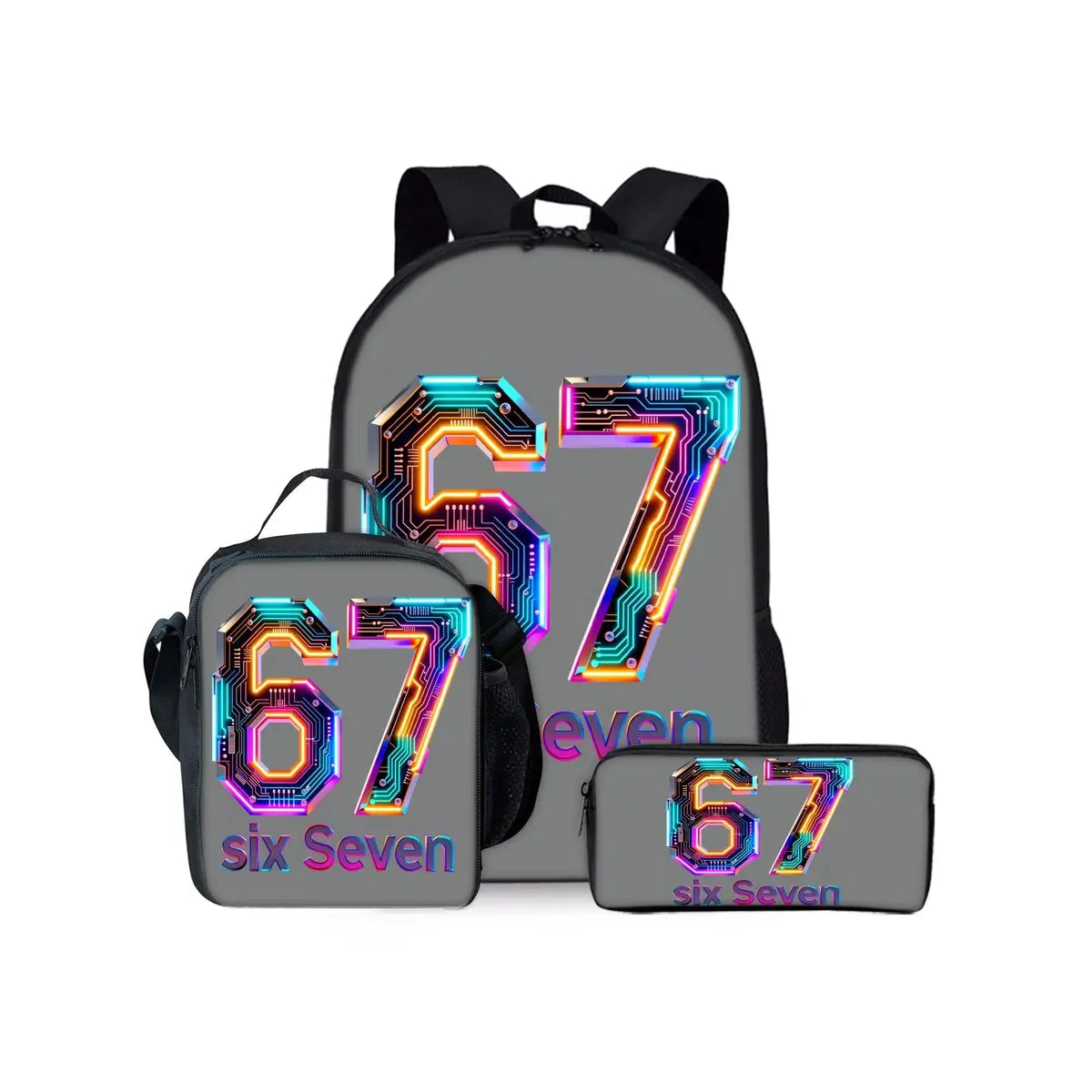 New Colorful Number 67 Print Three Piece Set Backpacks for Boy and Girls Best Gifts 2D Flat Cartoon School Bag for Children