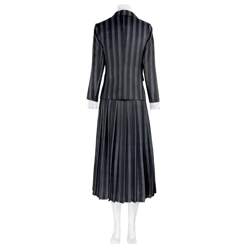 Costume università Mercoledi Addams 2025 – uniforme scolastica cosplay con giacca, gilet, gonna, perfetto per Halloween/adulti e bambini