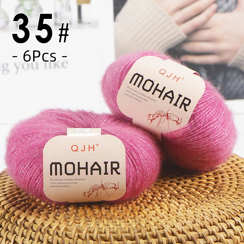 Set 6 gomitoli filato mohair morbido – lana angora effetto fluffy per maglioni, sciarpe, shawl fai-da-te