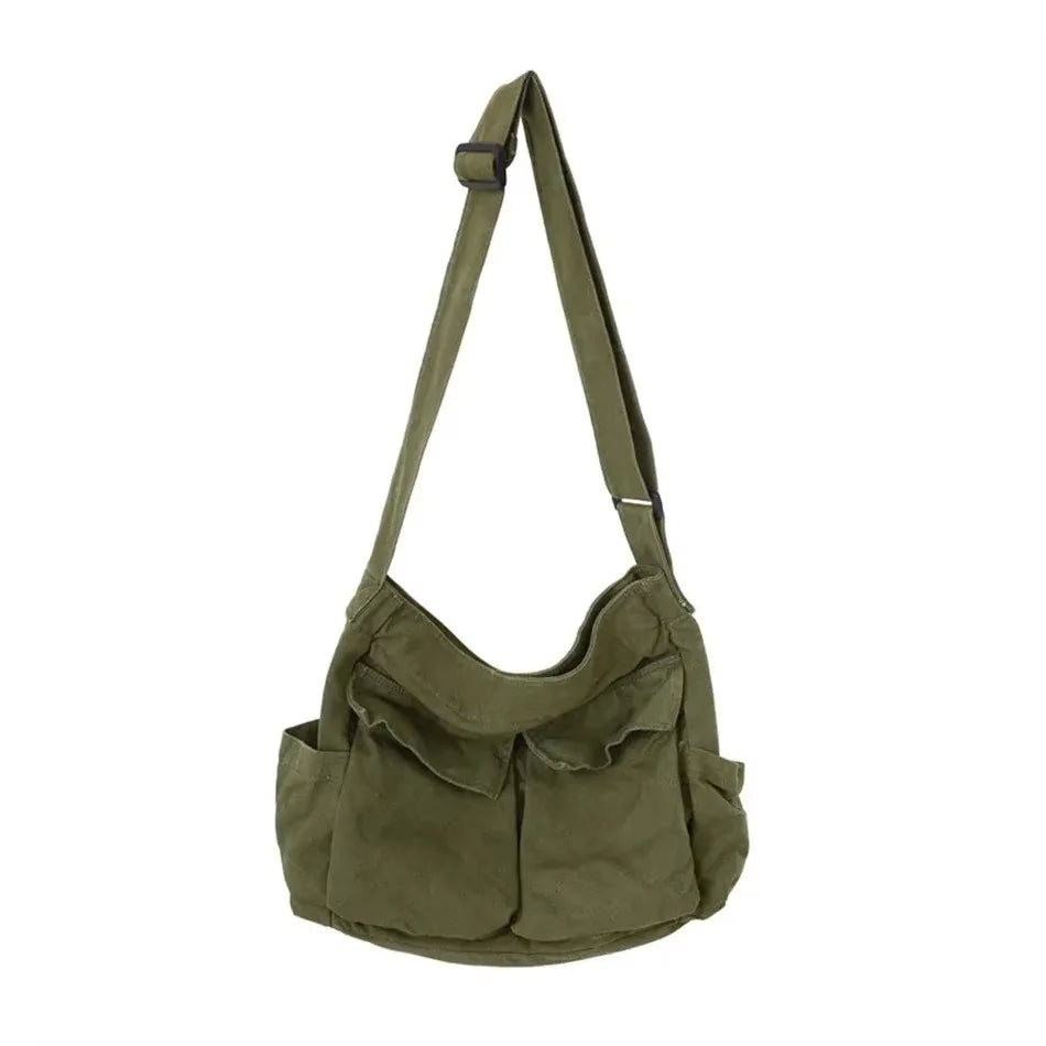 Borsa a tracolla donna con tasche e scomparti - Verde militare