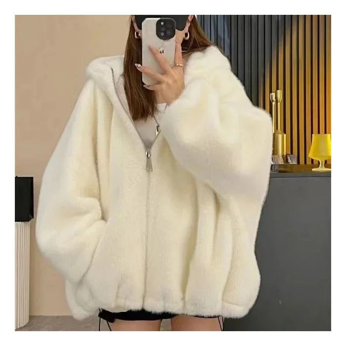 Felpa con cappuccio foderata in pile donna – Giacca casual oversize per l'autunno e l'inverno