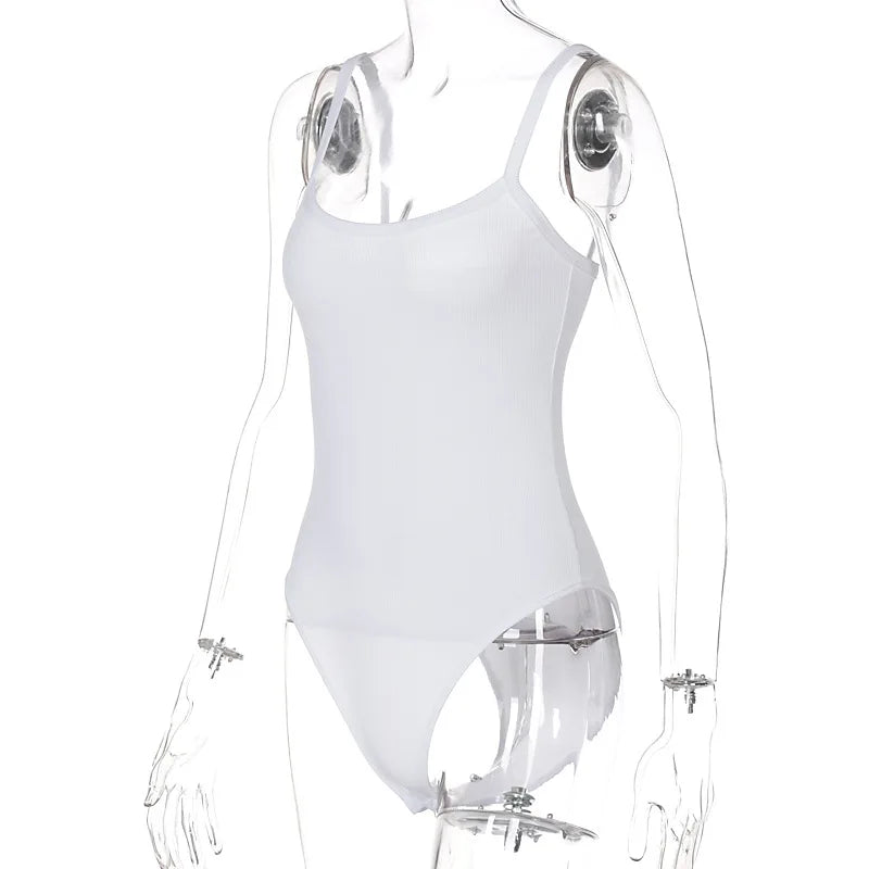 Bodysuit bianco body con senza spalline – aderente sexy da donna