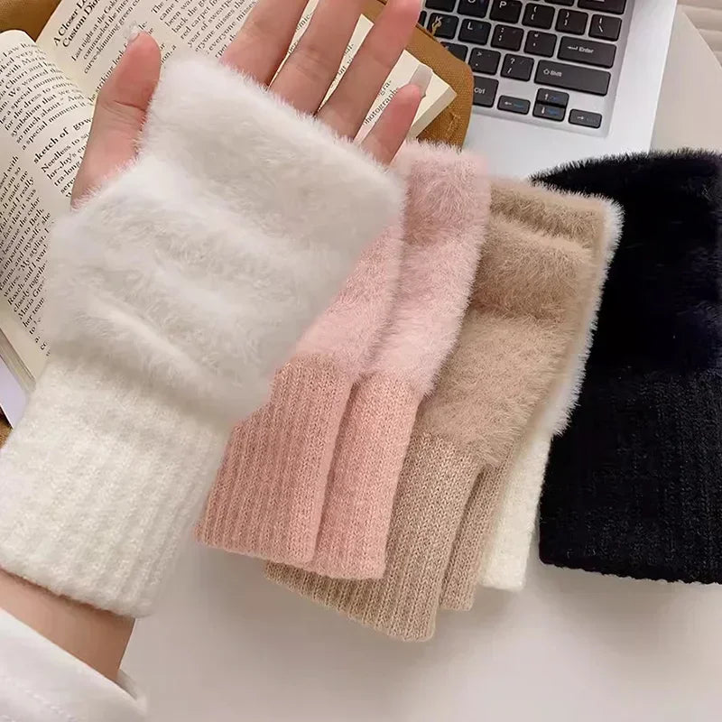 Guanti in pelliccia sintetica “mink fleece” half-finger donna – Guanti senza dita caldi e morbidi per l’inverno, perfetti per scrivere e usare lo smartphone