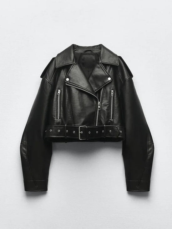 Giacca oversize in ecopelle da donna con cintura – bomber biker vintage streetwear