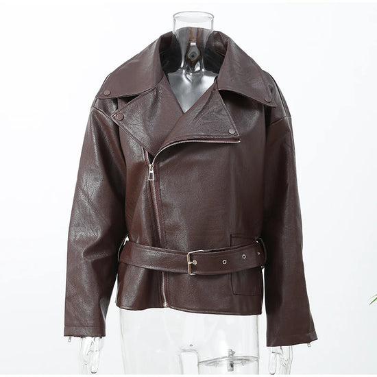 Giacca bomber donna marrone vintage con collo a rever, cintura e zip ‒ outerwear street chic autunno/inverno 2025