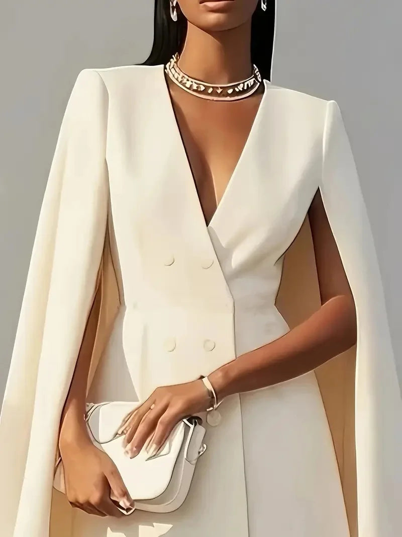 Giacca blazer abito donna elegante – doppio petto con maniche a mantella, stile cape dress per cerimonie