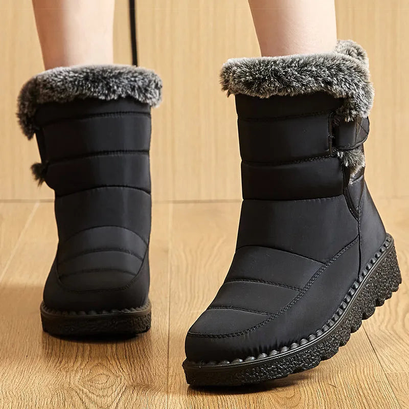 Stivali Invernali Donna – Ankle Boots Impermeabili con Pelliccia, Antiscivolo e Tacco Basso