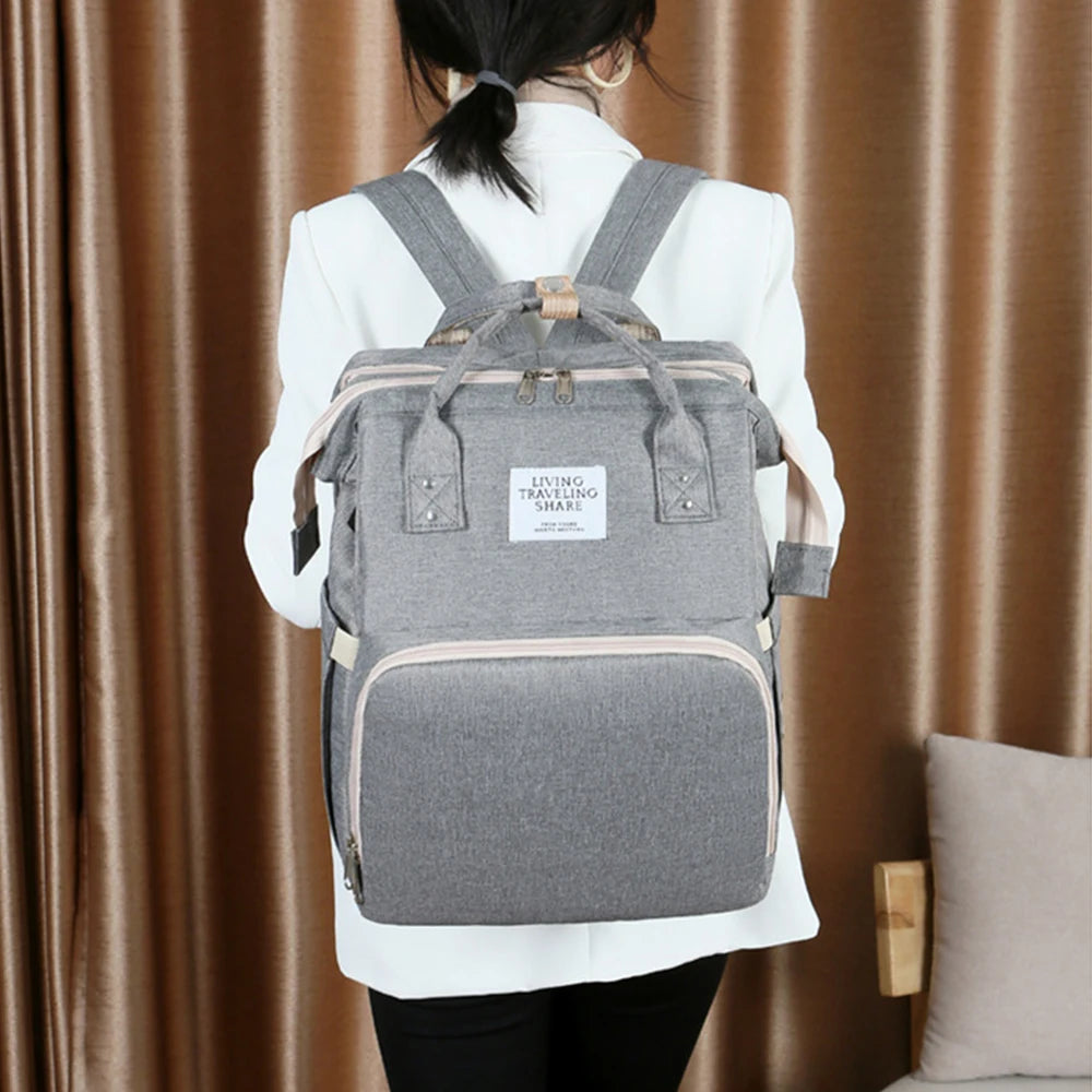 Zaino Fasciatoio Pieghevole 3 in 1 con Lettino Portatile – Borsa Mamma da Viaggio Leggera e Capiente