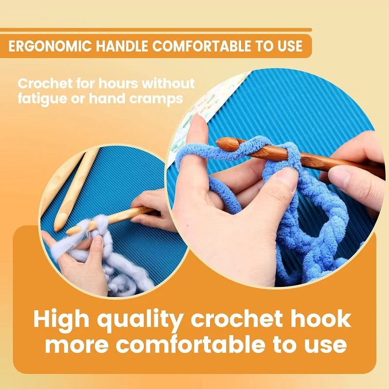 Uncinetti in legno 16 pezzi 3-30 mm + 10 segna punti – Kit completo per crochet, ideale per principianti e appassionate DIY