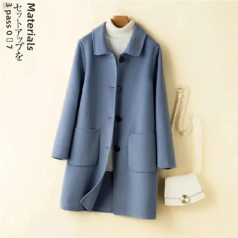 Cappotto in lana donna – Overcoat doppio lato, taglio medio, stile elegante per autunno e inverno